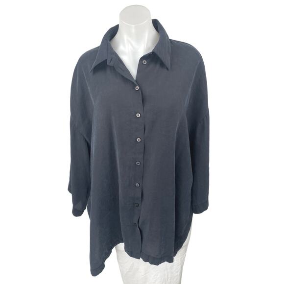 Zara Women's Black Relaxed Oversized Long Sleeve Button Up Shirt Tunic Top Sz M - Picture 1 of 3
